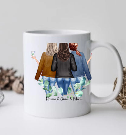 Personalisierte Tasse Geschenk Freundin - 3 Beste Freundinnen Tasse, Schwester, Kollegin, Tassendruck