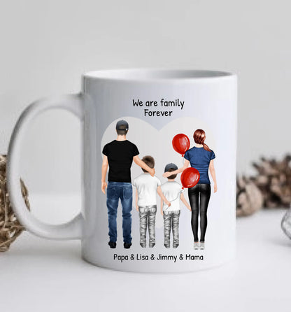 Personalisierte Tasse mit Familie 2 Kinder | personalisierte Tasse Mama, Papa, 2 Kinder, Sohn oder Tochter | personalisiertes Geburtstagsgeschenk | Weihnachtsgeschenk