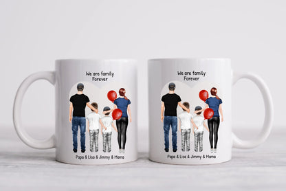 Personalisierte Tasse mit Familie 2 Kinder | personalisierte Tasse Mama, Papa, 2 Kinder, Sohn oder Tochter | personalisiertes Geburtstagsgeschenk | Weihnachtsgeschenk