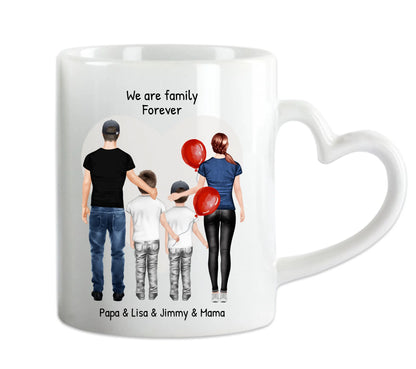 Personalisierte Tasse mit Familie 2 Kinder | personalisierte Tasse Mama, Papa, 2 Kinder, Sohn oder Tochter | personalisiertes Geburtstagsgeschenk | Weihnachtsgeschenk