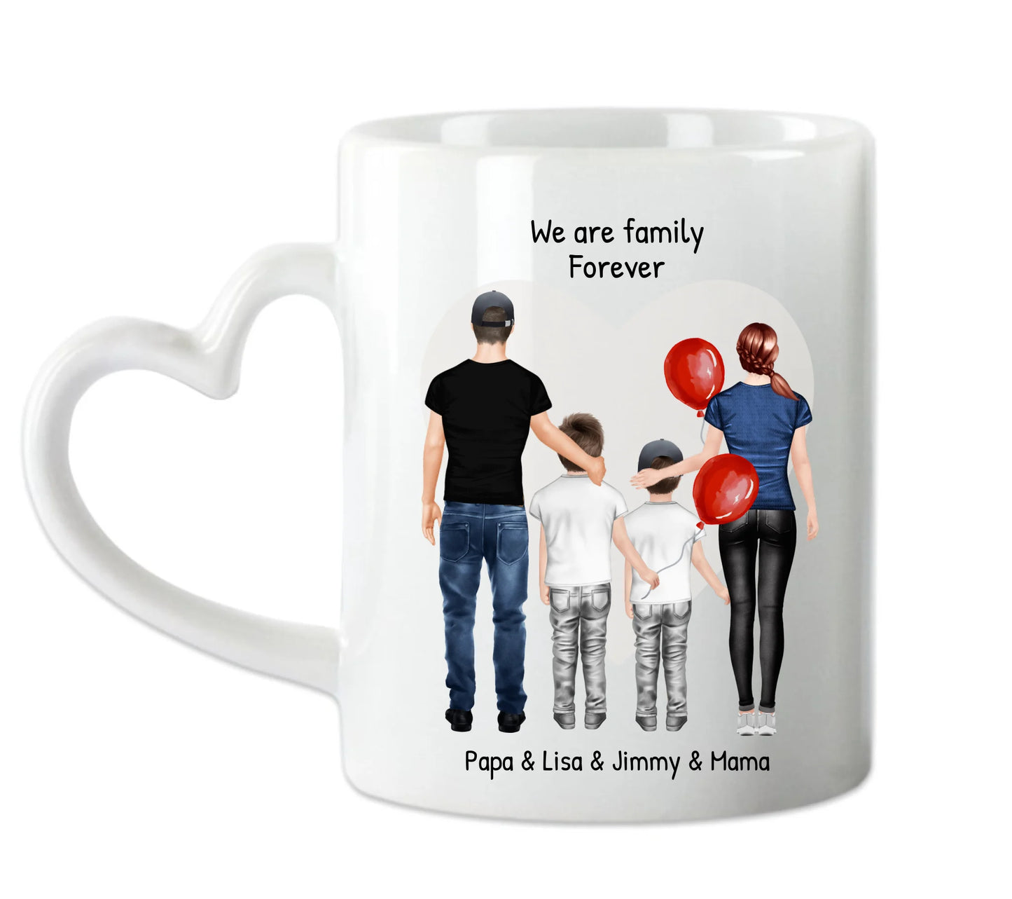 Personalisierte Tasse mit Familie 2 Kinder | personalisierte Tasse Mama, Papa, 2 Kinder, Sohn oder Tochter | personalisiertes Geburtstagsgeschenk | Weihnachtsgeschenk