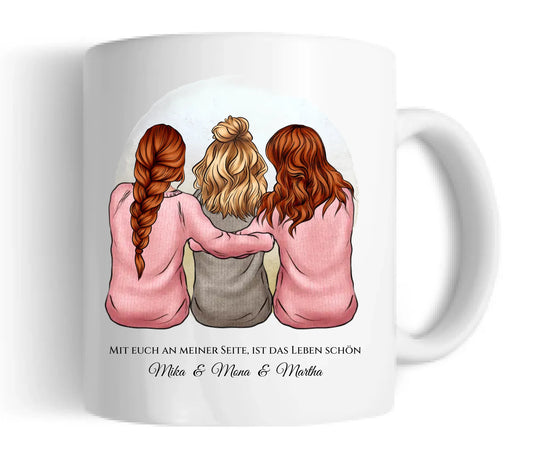 Geschenk für Freundin / 3 Freundinnen - personalisierte Tasse für Mädchen mit Name und Spruch - Geburtstag Geschenk Frau