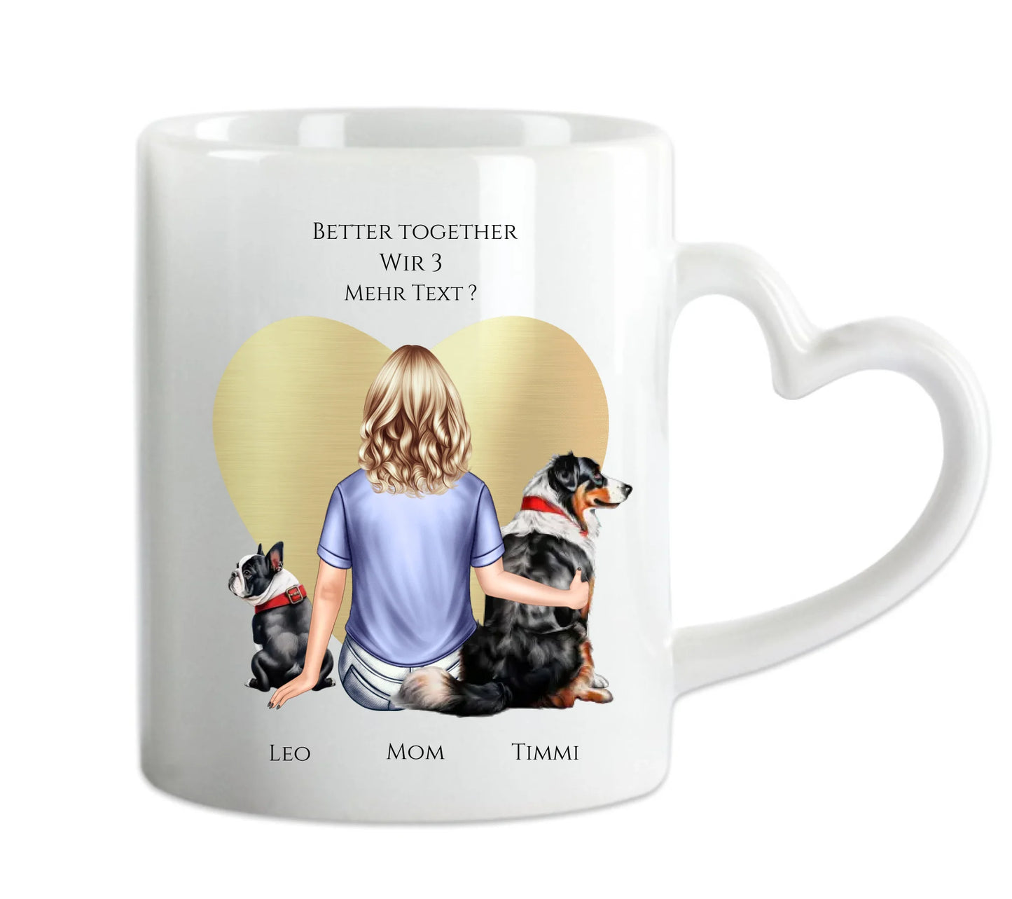 Personalisiertes Geschenk Mädchen / Frau mit 2 Hunden personalisierte Tasse - Geburtstagsgeschenk  Hundebesitzerin Weihnachtsgeschenk