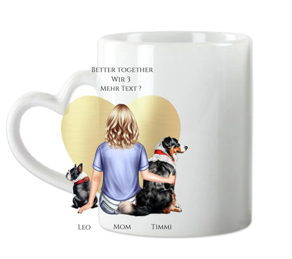 Personalisiertes Geschenk Mädchen / Frau mit 2 Hunden personalisierte Tasse - Geburtstagsgeschenk  Hundebesitzerin Weihnachtsgeschenk