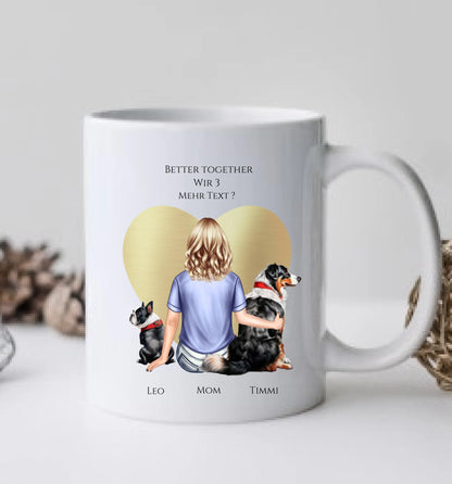 Personalisiertes Geschenk Mädchen / Frau mit 2 Hunden personalisierte Tasse - Geburtstagsgeschenk  Hundebesitzerin Weihnachtsgeschenk