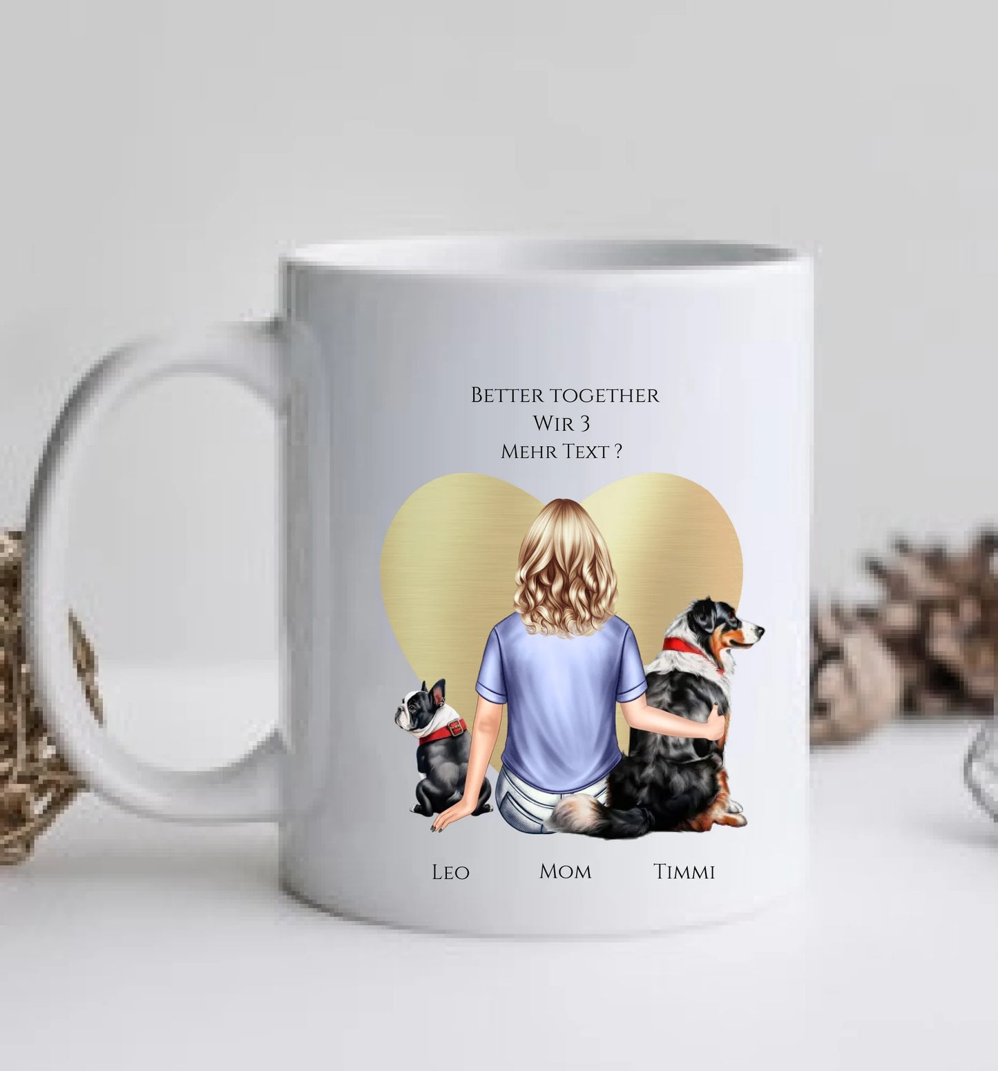 Personalisiertes Geschenk Mädchen / Frau mit 2 Hunden personalisierte Tasse - Geburtstagsgeschenk  Hundebesitzerin Weihnachtsgeschenk