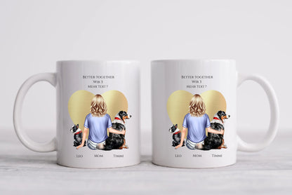 Personalisiertes Geschenk Mädchen / Frau mit 2 Hunden personalisierte Tasse - Geburtstagsgeschenk  Hundebesitzerin Weihnachtsgeschenk