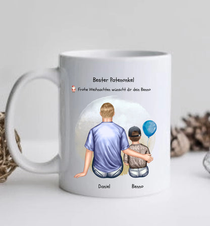 Geschenk Patenonkel mit Patenkind Junge Tasse pesonalisiert, Weihnachtsgeschenk Geburtstagsgeschenk für Paten