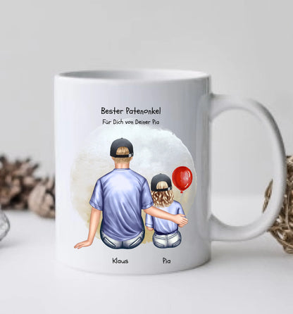 Geschenk Patenonkel mit Patenkind Mädchen Tasse pesonalisiert, Weihnachtsgeschenk Geburtstagsgeschenk