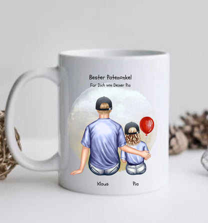 Geschenk Patenonkel mit Patenkind Mädchen Tasse pesonalisiert, Weihnachtsgeschenk Geburtstagsgeschenk