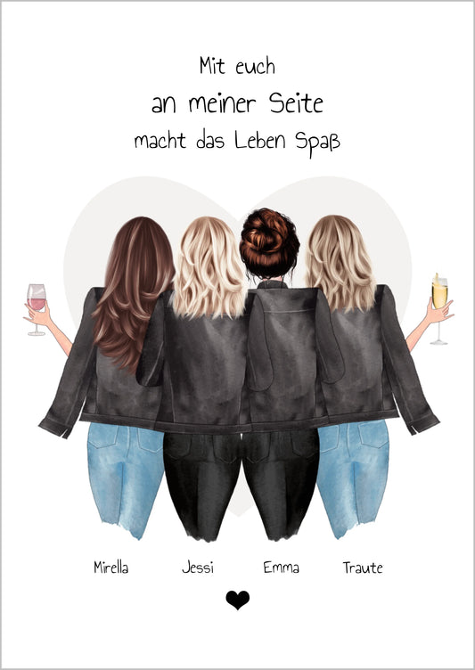 4 beste Freundinnen Poster Geschenk mit Spruch personalisiert - Beste Freundin Bild Geschenk - Best Friends Geschenkidee - Weihnachtsgeschenk