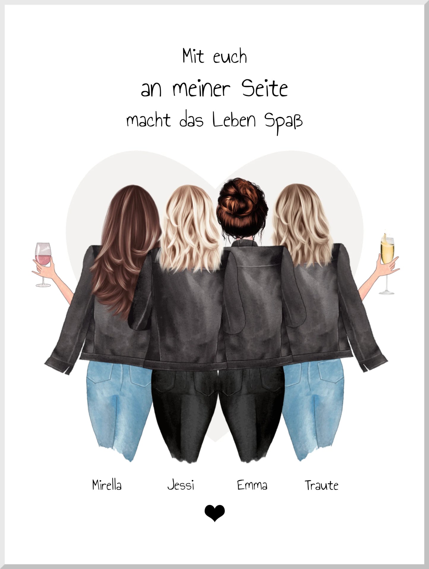 4 beste Freundinnen Poster Geschenk mit Spruch personalisiert - Beste Freundin Bild Geschenk - Best Friends Geschenkidee - Weihnachtsgeschenk