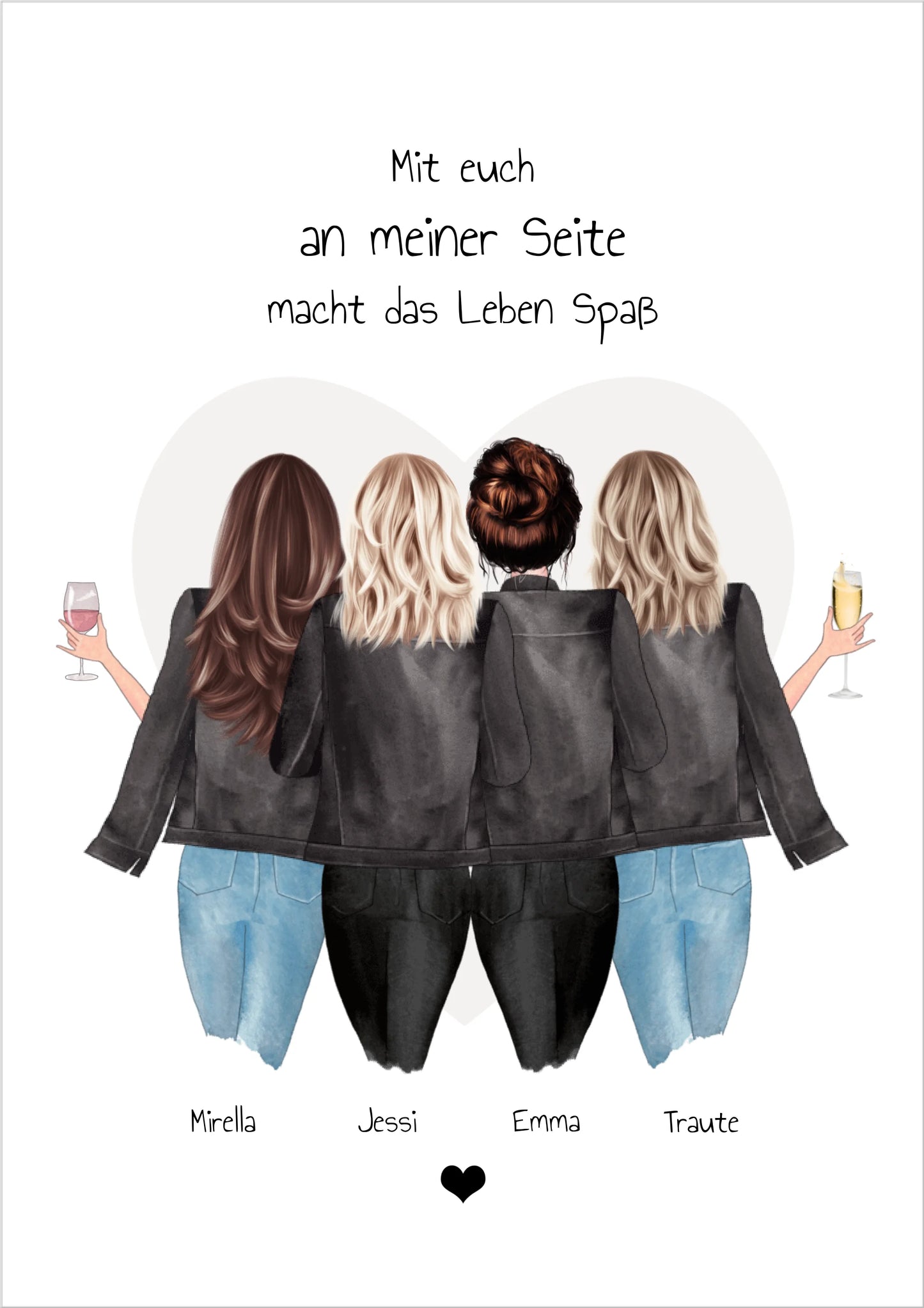 4 beste Freundinnen Poster Geschenk mit Spruch personalisiert - Beste Freundin Bild Geschenk - Best Friends Geschenkidee - Weihnachtsgeschenk