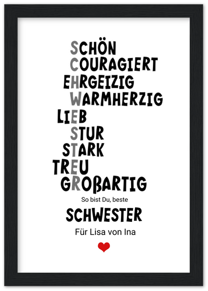 "Definition Schwester" personalisiertes Poster Geschenk Schwester | Bild Geburtstagsgeschenk | Zeitraum-Kunstdrucke