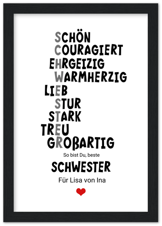 "Definition Schwester" personalisiertes Poster Geschenk Schwester | Geburtstagsgeschenk | Zeitraum-Kunstdrucke