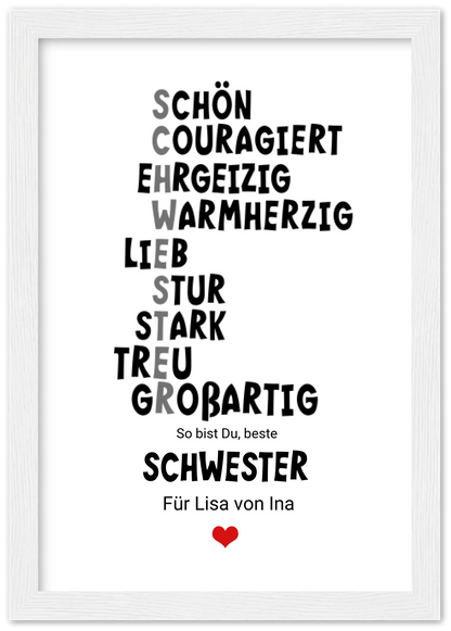 "Definition Schwester" personalisiertes Poster Geschenk Schwester | Bild Geburtstagsgeschenk | Zeitraum-Kunstdrucke
