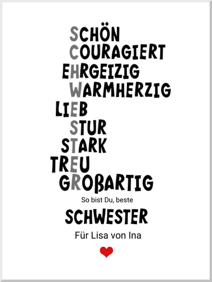 "Definition Schwester" personalisiertes Poster Geschenk Schwester | Bild Geburtstagsgeschenk | Zeitraum-Kunstdrucke