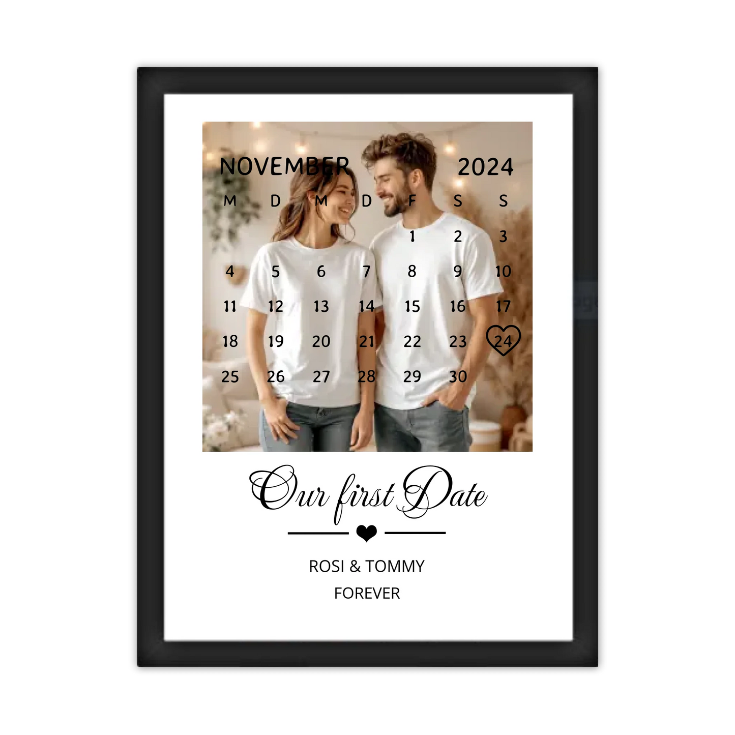 "OUR FIRST DATE" Kalender Fotoposter für Paare | Personalisiertes Geschenk Valentinstag | Hochzeitstag | Jahrestag