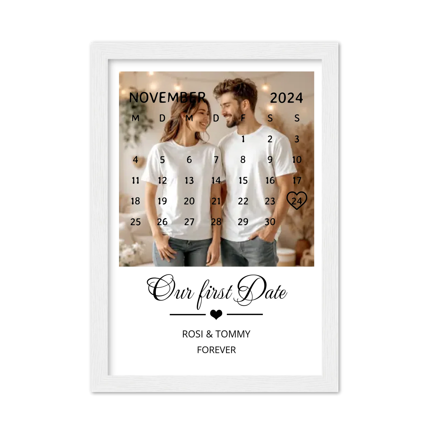 "OUR FIRST DATE" Kalender Fotoposter für Paare | Personalisiertes Geschenk Valentinstag | Hochzeitstag | Jahrestag