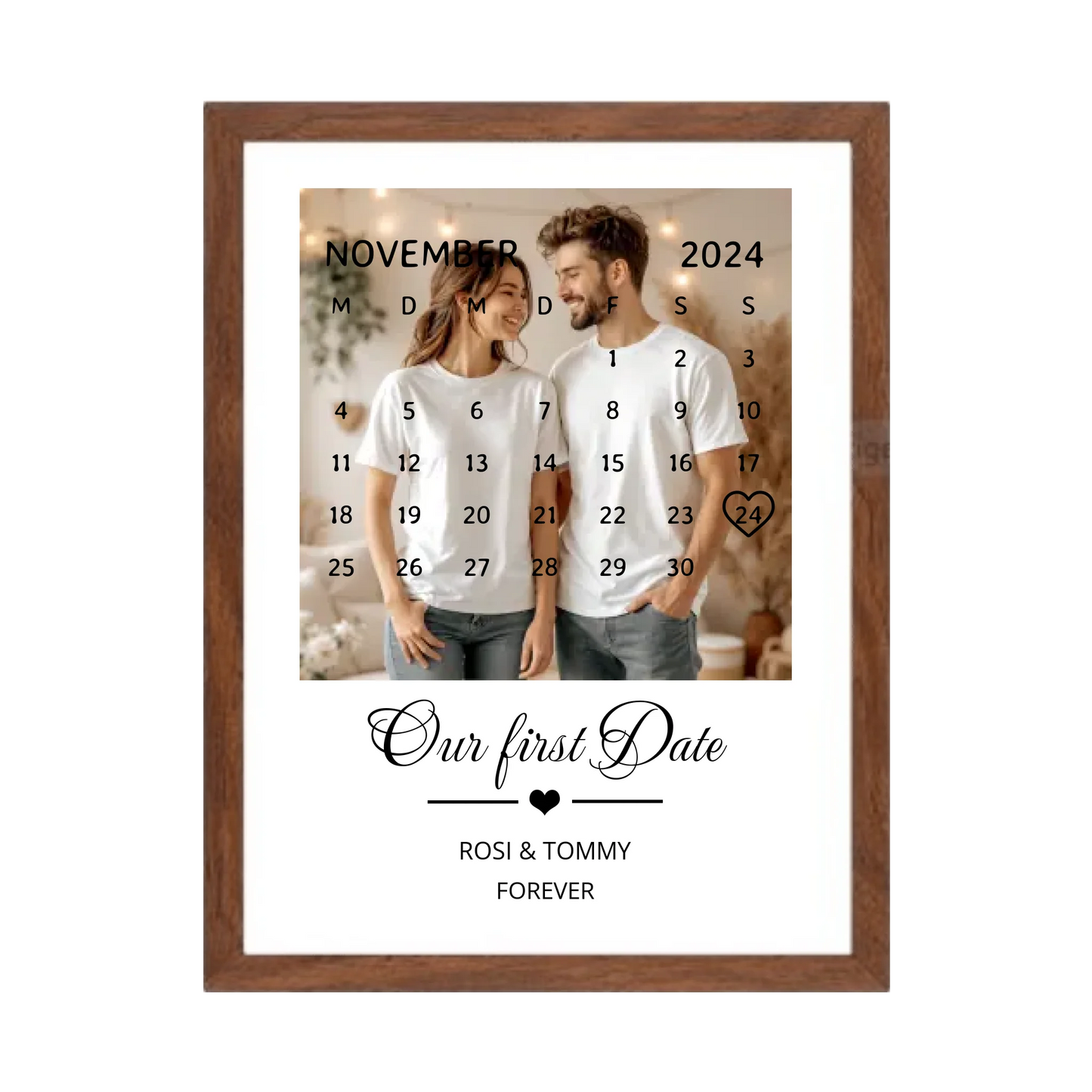 "OUR FIRST DATE" Kalender Fotoposter für Paare | Personalisiertes Geschenk Valentinstag | Hochzeitstag | Jahrestag