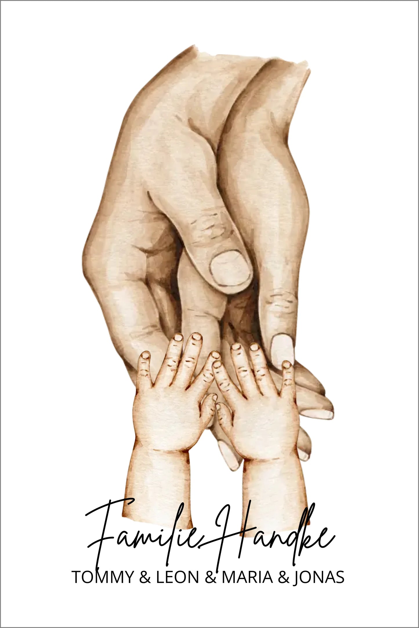 Personalisiertes Geburtsgeschenk Zwillinge | Familiengeschenk Familienposter | Geschenk Geburt mit Hände Motiv | Namen