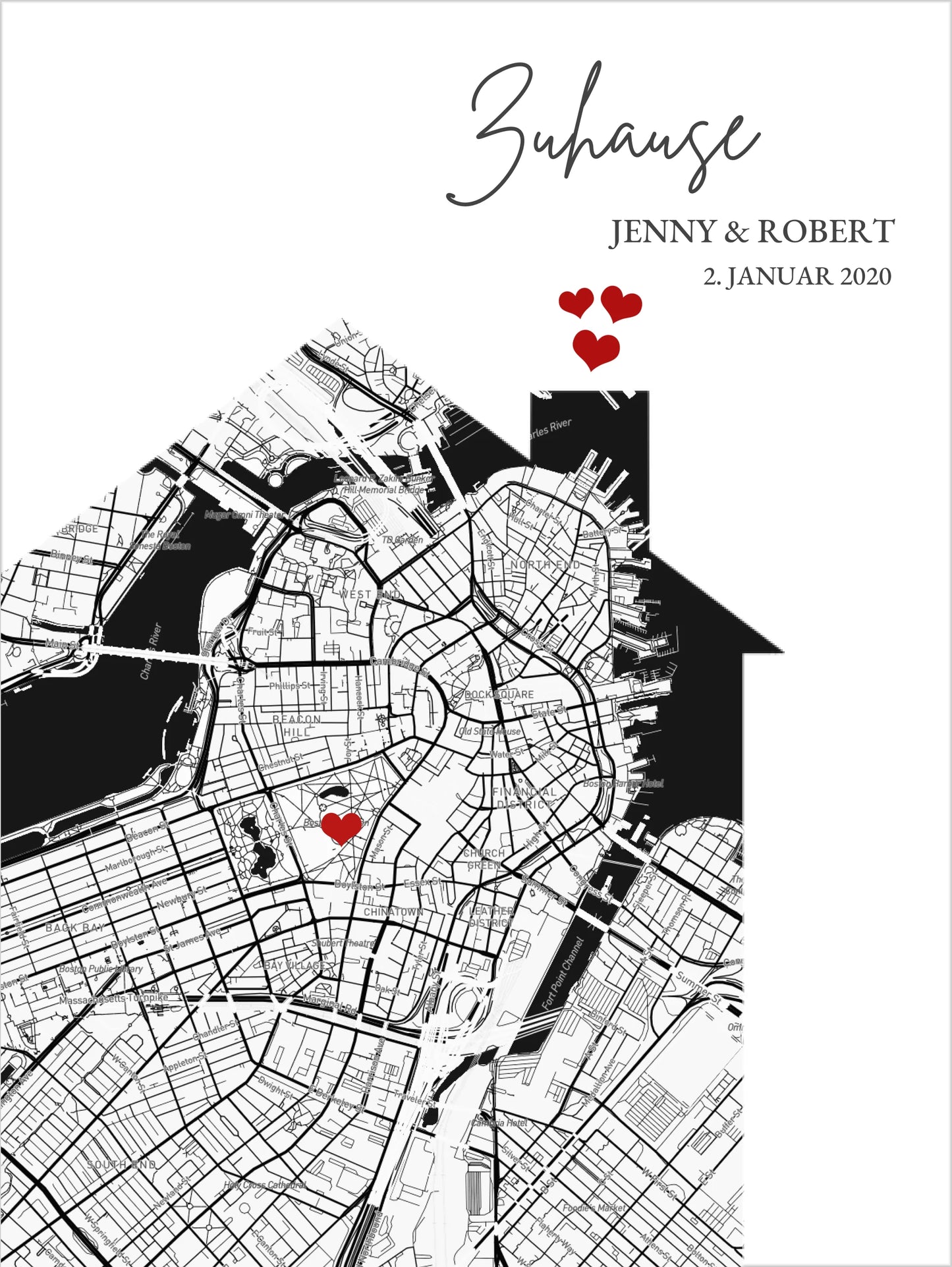 Zuhause Poster "Haus" personalisiertes Geschenk | Stadtkarte Einzugsgeschenk | Koordinaten Bild Richtfest