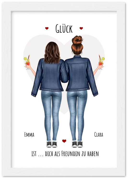 Glück dich als Freundin zu haben - 2 Beste Freundinnen Bild gerahmt -  Personalisiertes Geschenk für Schwester Geburtstagsgeschenk - Weihnachtsgeschenk