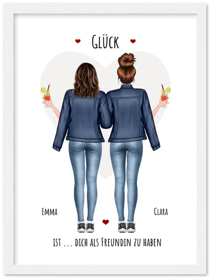 Glück dich als Freundin zu haben - 2 Beste Freundinnen Bild gerahmt -  Personalisiertes Geschenk für Schwester Geburtstagsgeschenk - Weihnachtsgeschenk