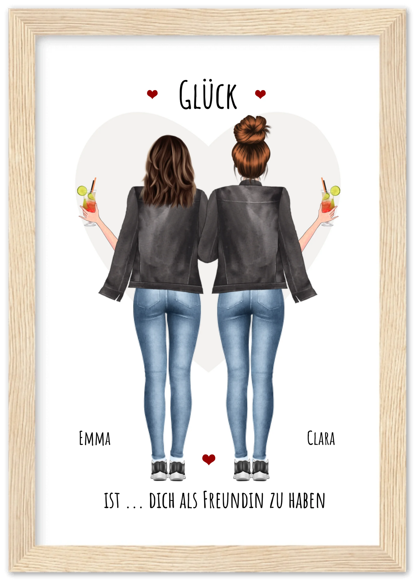 Glück dich als Freundin zu haben - 2 Beste Freundinnen Bild gerahmt -  Personalisiertes Geschenk für Schwester Geburtstagsgeschenk - Weihnachtsgeschenk