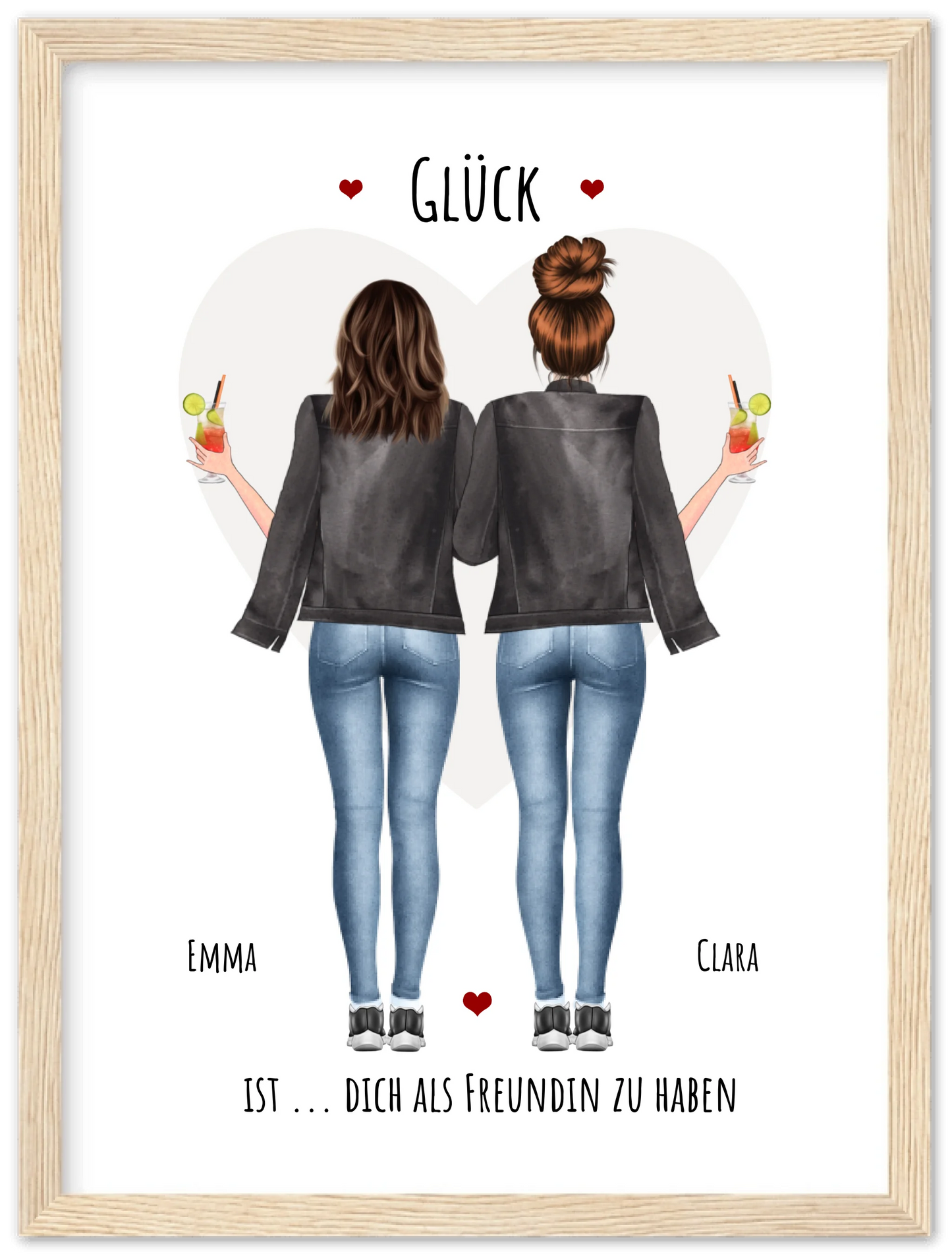 Glück dich als Freundin zu haben - 2 Beste Freundinnen Bild gerahmt -  Personalisiertes Geschenk für Schwester Geburtstagsgeschenk - Weihnachtsgeschenk
