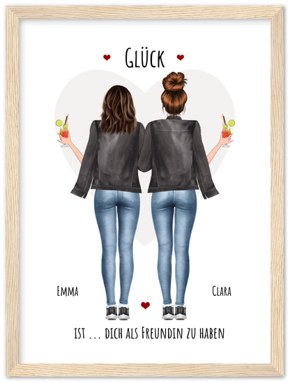 Glück dich als Freundin zu haben - 2 Beste Freundinnen Bild gerahmt -  Personalisiertes Geschenk für Schwester Geburtstagsgeschenk - Weihnachtsgeschenk