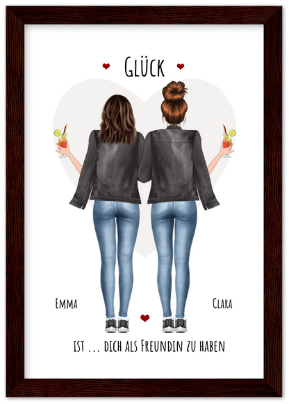 Glück dich als Freundin zu haben - 2 Beste Freundinnen Bild gerahmt -  Personalisiertes Geschenk für Schwester Geburtstagsgeschenk - Weihnachtsgeschenk