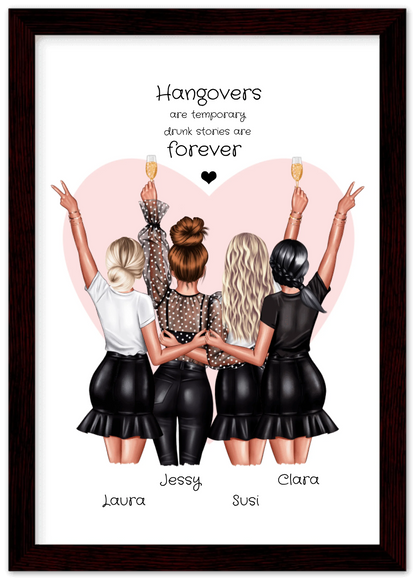 4 Freundinnen Poster personalisiert Geschenk - Beste Freundin Bild  - Geburtstagsgeschenk - Geschenk Schwester - Hangovers