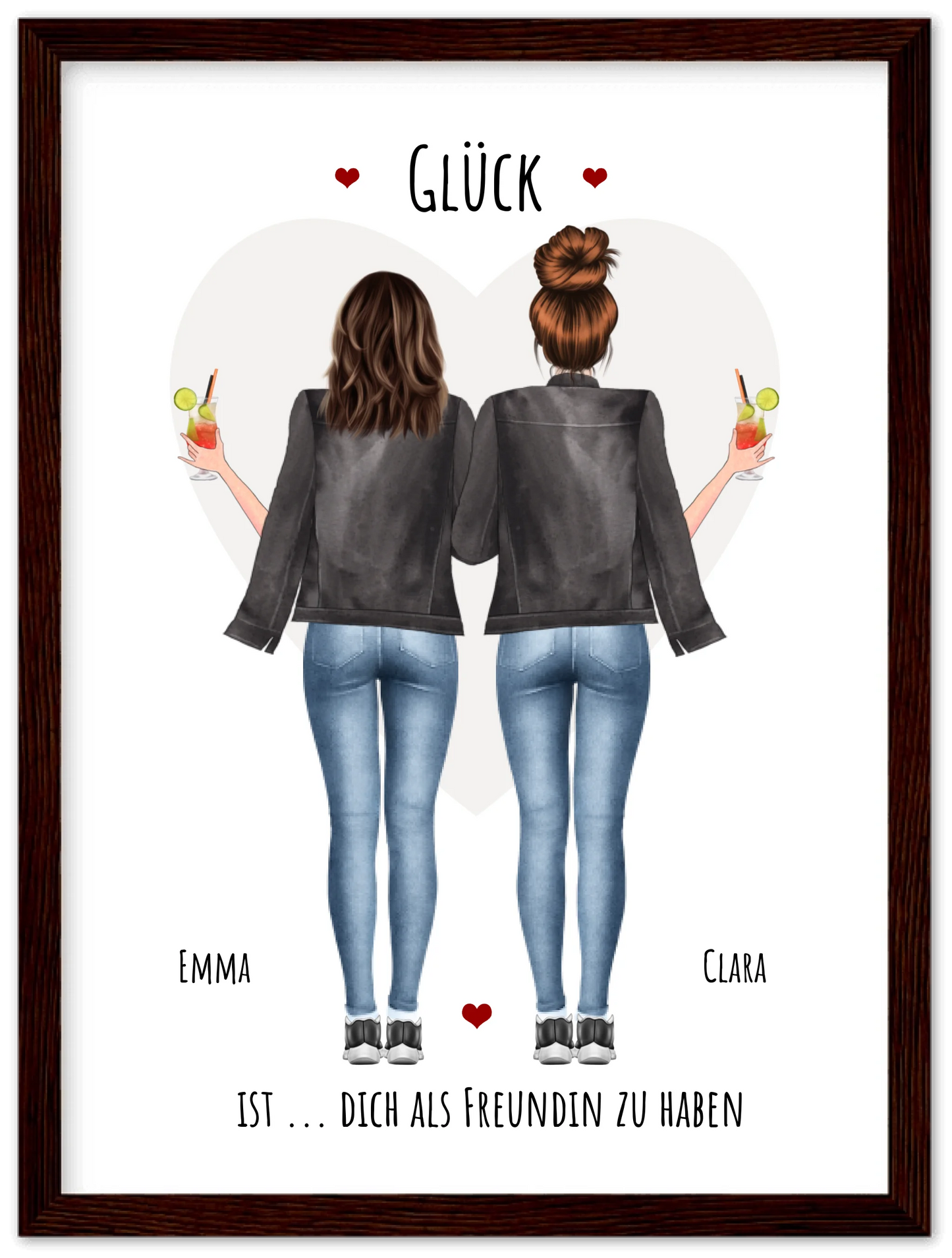 Glück dich als Freundin zu haben - 2 Beste Freundinnen Bild gerahmt -  Personalisiertes Geschenk für Schwester Geburtstagsgeschenk - Weihnachtsgeschenk