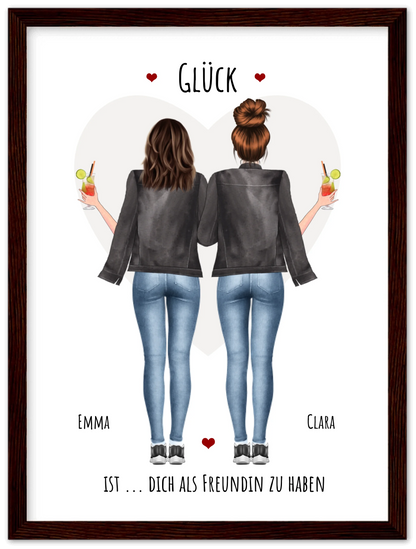 Glück dich als Freundin zu haben - 2 Beste Freundinnen Bild gerahmt -  Personalisiertes Geschenk für Schwester Geburtstagsgeschenk - Weihnachtsgeschenk