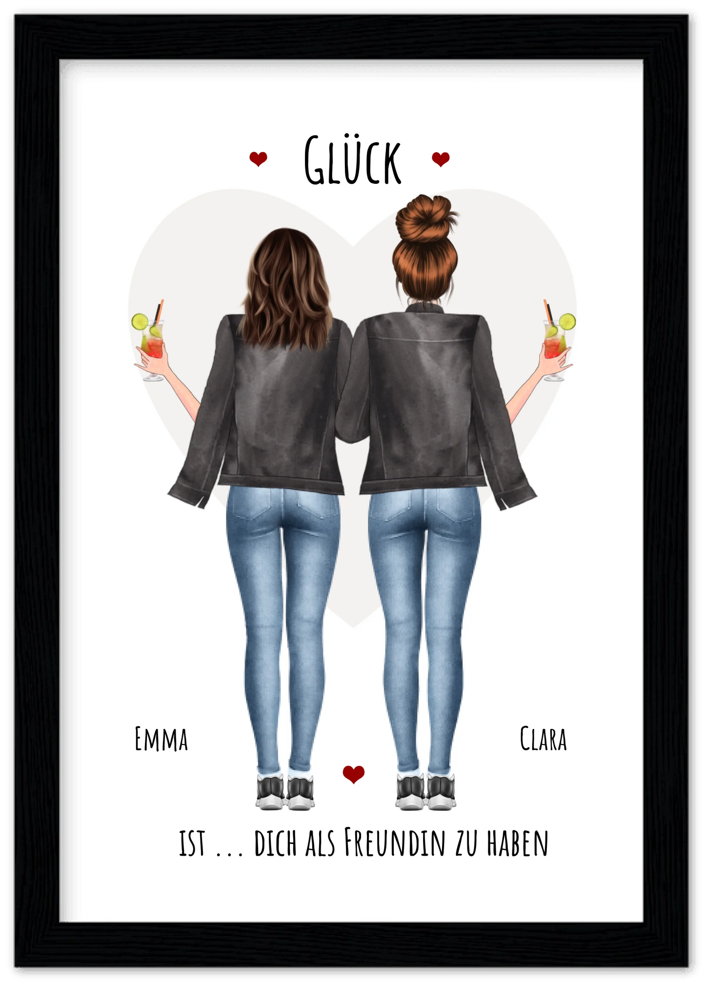 Glück dich als Freundin zu haben - 2 Beste Freundinnen Bild gerahmt -  Personalisiertes Geschenk für Schwester Geburtstagsgeschenk - Weihnachtsgeschenk