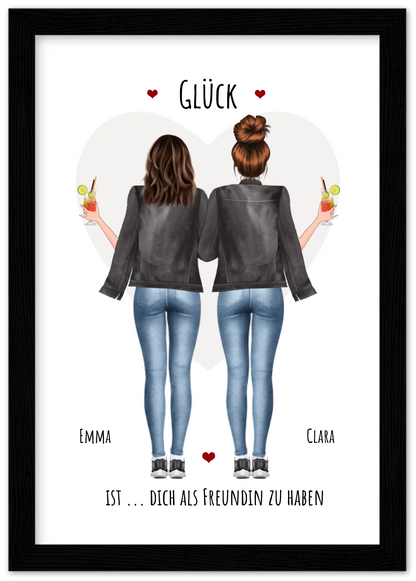 Glück dich als Freundin zu haben - 2 Beste Freundinnen Bild gerahmt -  Personalisiertes Geschenk für Schwester Geburtstagsgeschenk - Weihnachtsgeschenk