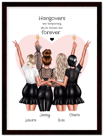 4 Freundinnen Poster personalisiert Geschenk - Beste Freundin Bild  - Geburtstagsgeschenk - Geschenk Schwester - Hangovers