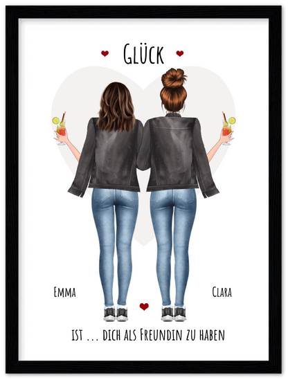 Glück dich als Freundin zu haben - 2 Beste Freundinnen Bild gerahmt -  Personalisiertes Geschenk für Schwester Geburtstagsgeschenk - Weihnachtsgeschenk