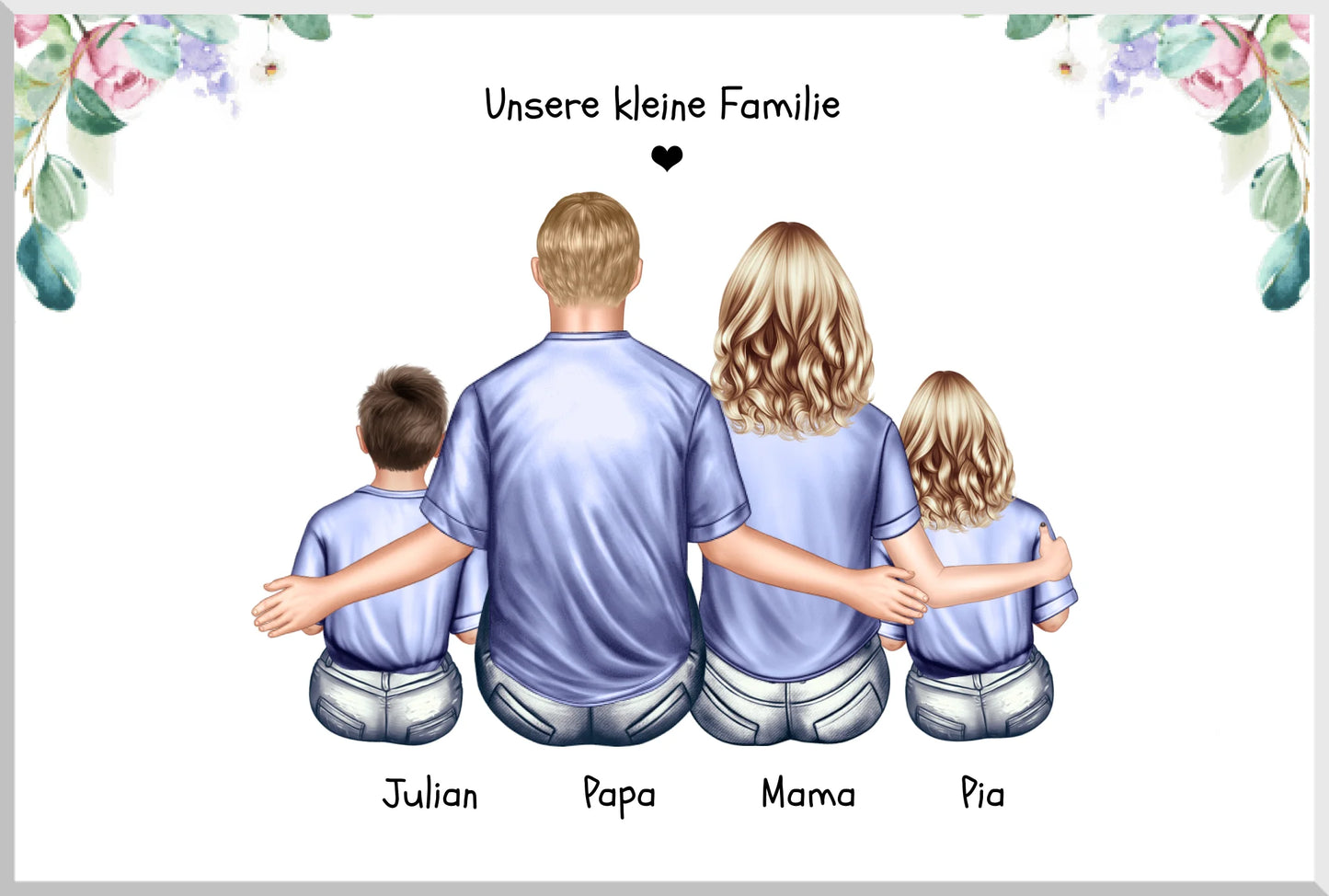 Weihnachtsgeschenk Familienbild mit 2-3 Kindern - personalisiertes Geschenk Papa -Geschenk Mama - Geburtstagsgeschenk