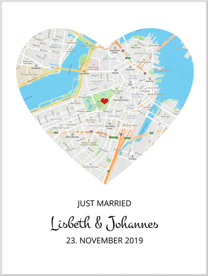 Personalisiertes Hochzeitsgeschenk - Poster im MAP-STYLE - Geschenkidee Hochzeit Herz - Hochzeitstaggeschenk - Valentinstaggeschenk