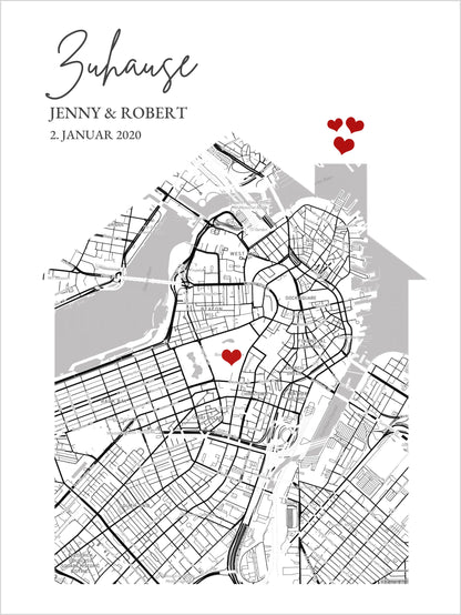 Zuhause Poster Haus personalisiertes Geschenk | Stadtkarte Einzugsgeschenk | Koordinaten Bild Richtfest copy