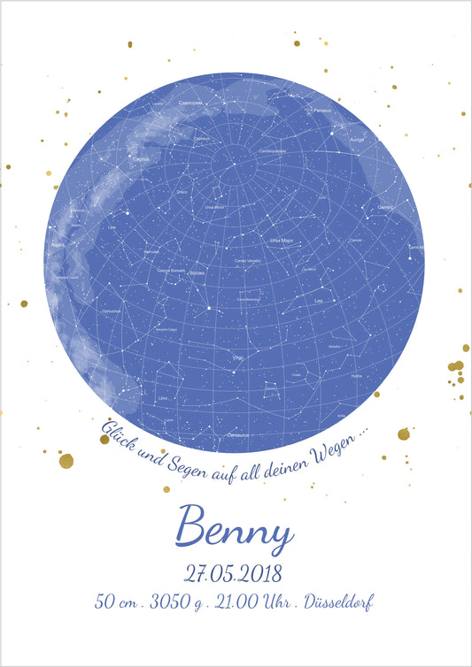 Geburtsgeschenk & Taufgeschenk Geburtsanzeige |  Poster Sternkarte Design | Babygeschenk zur Geburt, zur Taufe | Sternenbild Junge