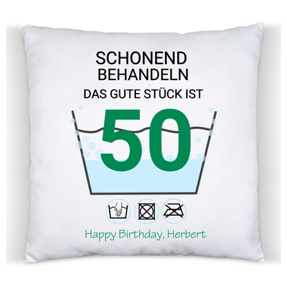 50. Geburtstag Geschenk Kissen personalisiert | Schonend Behandeln | Das gute Stück ist 50 Jahre | Geschenk Frau Mann Geburtstagsgeschenk