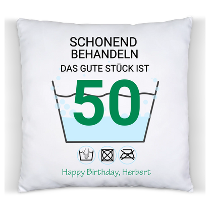 50. Geburtstag Geschenk Kissen personalisiert | Schonend Behandeln | Das gute Stück ist 50 Jahre | Geschenk Frau Mann Geburtstagsgeschenk