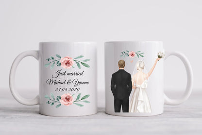 Just Married - Hochzeitsgeschenk - Personalisierte Hochzeitstasse Geschenk - Geschenkidee Brautpaar - Kaffeebecher