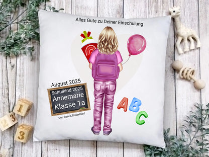 Schulbegin Schulkind 2025 - Einsschulungsgeschenk personalisiertes Kissen Mädchen