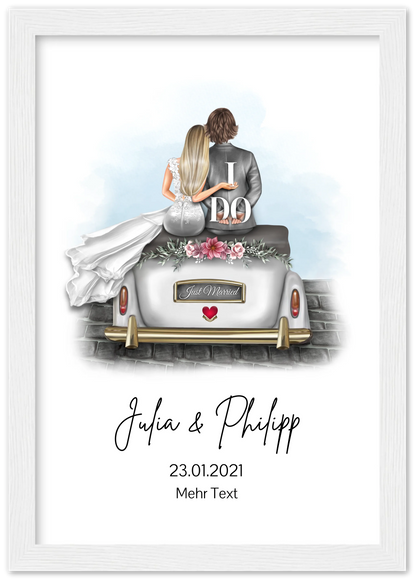 Hochzeitspaar im Hochzeitsauto | Personalisiertes Poster Hochzeitsgeschenk | Geschenk Wedding Car Hochzeit