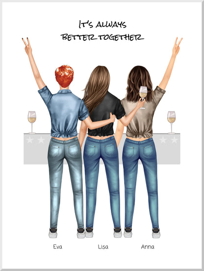 3 Beste Freundinnen Poster personalisiertes Geschenk mit Spruch -  Geburtstagsgeschenk Freundin Bild - Ostergeschenk
