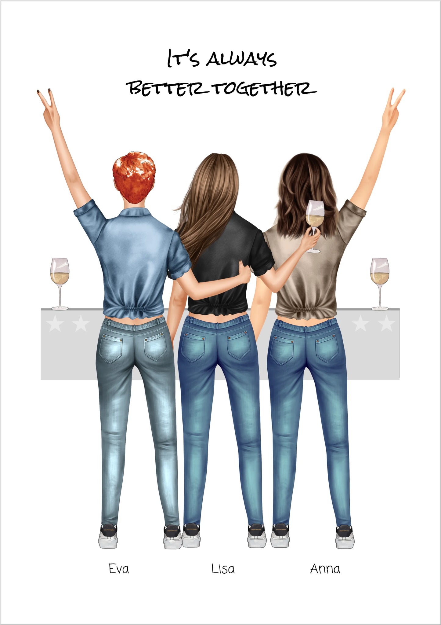 3 Beste Freundinnen Poster personalisiertes Geschenk mit Spruch -  Geburtstagsgeschenk Freundin Bild - Ostergeschenk